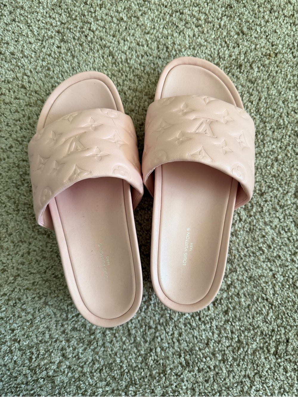 Louis Vuitton Blush Pink Embossed Monogram Slide Sandals